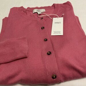 M & S Ladies thin style acrylic Bright Rose Cardigan